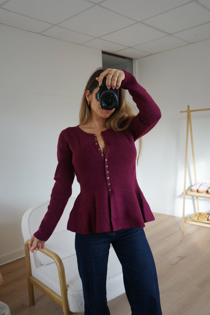 Pull fin péplum Albane bordeaux
