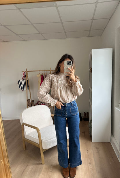 Blouse à rayures smockée camel Chloé