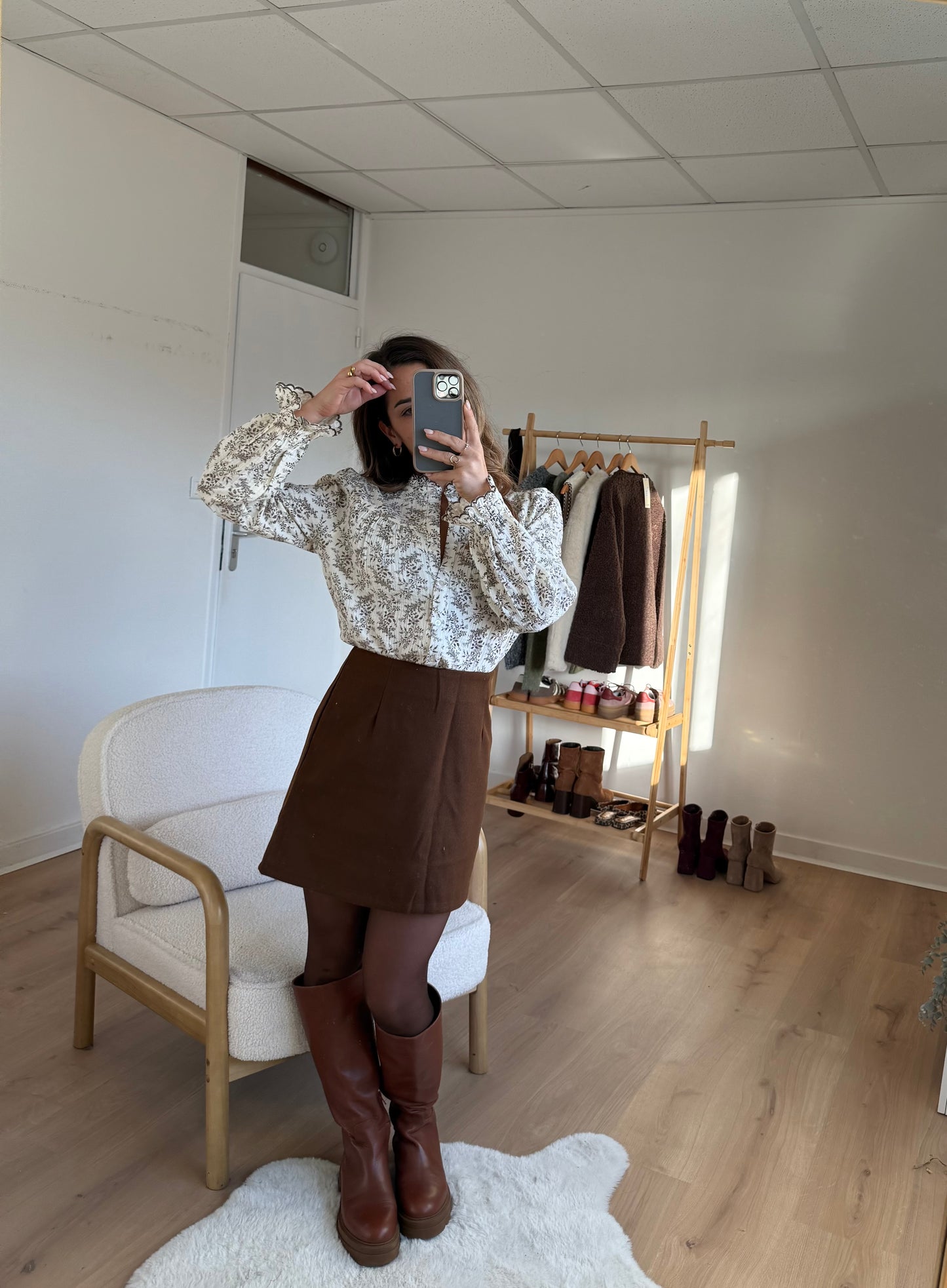 Jupe effet laine Lou chocolat