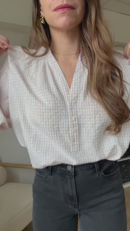Blouse vichy beige rosée Clothilde