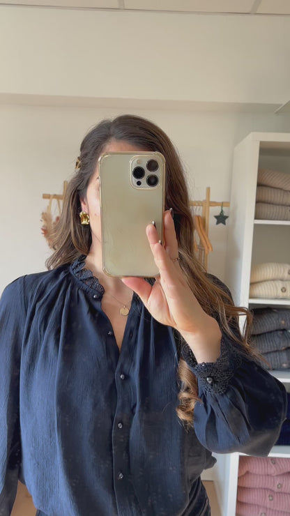 Blouse brodée bleue marine Maïwenn