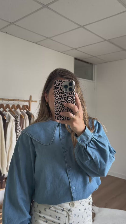 Blouse à col large denim clair Billie