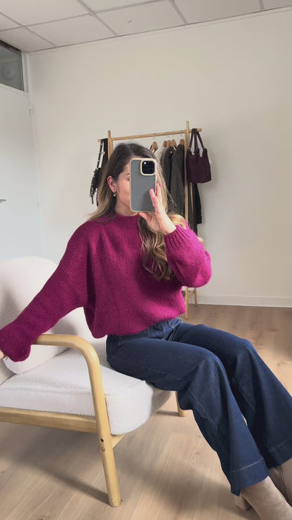 Pull en maille à col rond Hortense bordeaux