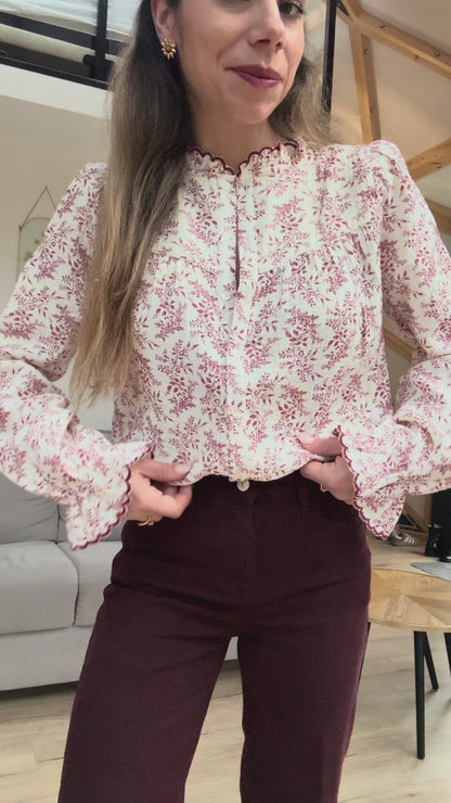Blouse fleurie Amélia Bordeaux