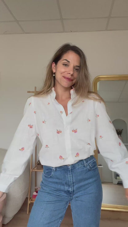Chemise écrue à fleurs brodée Esmée