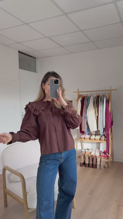 Blouse à col large chocolat Agnès