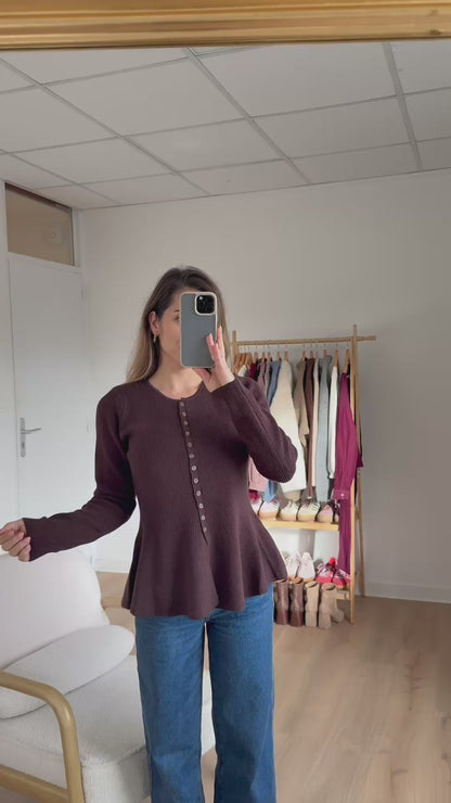 Pull fin péplum Albane chocolat