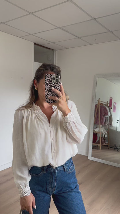 Blouse écrue brodée Maïwenn