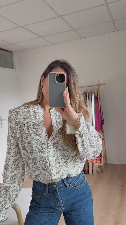 Blouse fleurie Amélia chocolat