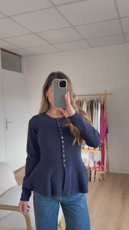 Pull fin péplum Albane bleu marine