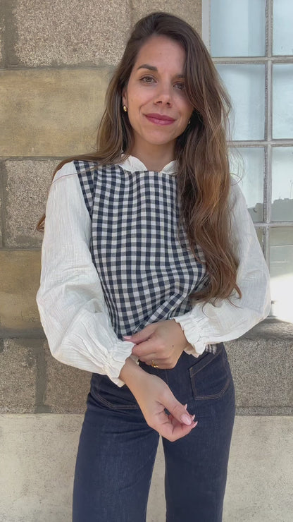 Pull fin sans manche avec nœuds vichy Angèle