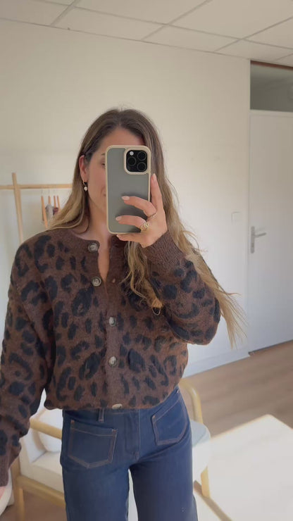 Cardigan léopard Camille marron
